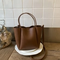 Minimalist brown pebbled leather crossbody bag with dual handles and a detachable strap - Brown No Pendant