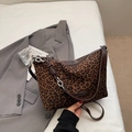 Brown leopard print tote bag with brown leather straps and silver metal chain detail - Leopard Print
