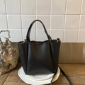 Minimalist black lychee pattern crossbody bag with twin handles and slim shoulder strap - Black without Pendant