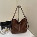 Dark brown matte leather large tote bag with multi-functional straps for office commute - Brown