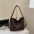 Dark coffee brown PU leather vintage large commuter backpack and shoulder bag with zippers - Coffee