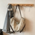 Retro beige large capacity tote bag with dark brown straps in a cozy home setting - Off-white Without Pendant