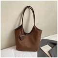 Bolso tote de ante sintético marrón con asas de cuero y diseño vintage minimalista - Marrón