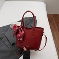 Minimalist burgundy red leather tote bag with festive silk scarf and gold hardware - Burgundy