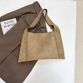 Khaki Wildleder Handtasche mit Nietenbesatz und breitem Schultergurt im Retro-Stil - Khaki