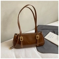 Bolso bajo el brazo marrón vintage en cuero encerado con hebillas de metal dorado - Marrón