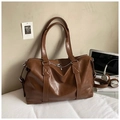 Bolso tote grande marrón de cuero PU con asas dobles y detalles de cremallera plateada - Sin colgante / Marrón