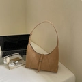 Sac hobo vintage en daim marron pour femme avec boucle argentée et design sobre - Khaki