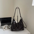 Vintage chocolate brown hobo bag with front zippers and soft matte leather finish - No Pendant / Coffee