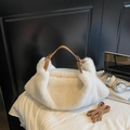 Bolso de mano blanco en piel sintética con correa de cuero marrón ajustable para mujer - Blanco Roto