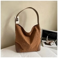 Detail of leopard print tote with reinforced leather corners and wide shoulder strap - Leopard Brown