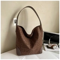 Detail of leopard print tote bag with brown leather reinforcement and soft matte texture - Leopard Coffee