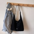 Retro black corduroy tote bag with SWEET&COOLBAGS print for casual daily commuting - Black