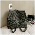 Mochila de lona con estampado de leopardo verde y bordado rosa para el uso diario casual - Verde