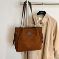 Minimalistische große braune Wildleder-Tote-Bag für Damen, stilvolle Schultertasche - Braun