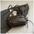 Sac Boston rétro marron foncé avec cordon à nœud latéral et bandoulière réglable - Sans Pendentif / Marron