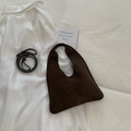 Minimalist large dark brown suede tote bag with slim shoulder strap for daily commuting - S / Coffee