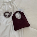 Large burgundy suede handbag with adjustable shoulder strap for daily commute - S / Red