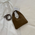 Minimalist large dark brown suede hobo bag with a matching long shoulder strap - S / Brown