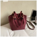 Bourgondische bucket bag van imitatiesuède met strikborduursel en koord - Wijnrood Zonder Hanger