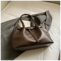 Vintage brown large capacity faux leather tote bag with gold hardware and belt buckle detail - Coffee without Pendant