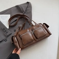 Borsa a tracolla marrone vintage in pelle PU con tasche multiple e zip funzionali - Marrone