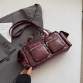 Borsa a tracolla retrò in pelle PU bordeaux con tasche multiple e finiture in metallo argento - Rosso