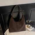 Minimalist dark brown oversized faux leather tote bag with center vertical seam detail - Brown