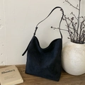 Grand sac hobo en daim noir minimaliste avec bandoulière réglable au style vintage - Noir (Sans Pendentif)