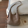 Brown suede large capacity tote hobo bag with adjustable leather shoulder strap - Khaki (No Pendant)