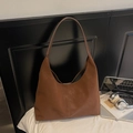 Minimalist brown leather hobo shoulder bag with matte finish for everyday office commuting - Brown