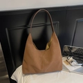 Caramel brown vintage hobo tote bag in litchi grain faux leather with shoulder strap - Khaki