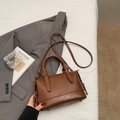 Chic brown PU leather Boston bag with vintage gold hardware and adjustable strap - Brown