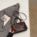 Dark brown retro Boston handbag in leather with top handles and adjustable strap - Coffee