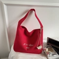 Minimalist red canvas tote bag with white embroidery and a small white side pouch - Burgundy