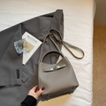 Vintage elephant gray lychee leather bucket bag with top handle and metal buckle - Elephant Gray without Charm