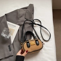Borsa Boston vintage marrone smerigliato con manici neri e tracolla regolabile - Senza Ciondolo / Cachi