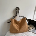 Sac fourre-tout en daim marron avec bandoulière tissée à rayures pour femme loisirs - Kaki