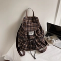 Großer karierter Canvas Rucksack in Braun und Blau mit doppelten Reißverschlusstaschen - Rucksack Stil