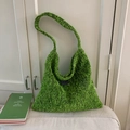 Borsa tote alla moda in misto lana verde brillante con consistenza morbida e tracolla - Verde