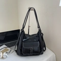 Minimalist black tote bag with white contrast stitching and adjustable straps - No Pendant / Black