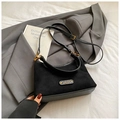 Minimalist black crescent shoulder bag in matte and glossy leather with gold hardware - Basic Style / Black