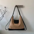 Detail of vintage brown suede tote bag with black leather base and dual straps - Black and Khaki without Pendant