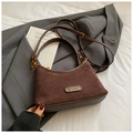 Brown faux suede dumpling bag with adjustable strap and chic gold-toned metal hardware - Basic Style / Brown