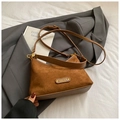 Brown suede dumpling tote bag with leather base and adjustable shoulder strap - Basic Style / Brown