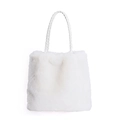 Minimalistische weiße Plüsch-Tragetasche mit eleganten gewebten Griffen für den Herbst - Weiß Nur Tasche