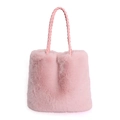 Rosa Plüsch-Handtasche aus Kunstfell mit gewebten Griffen für den Herbst-Stil - Rosa - Einzelne Tasche