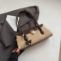 Vintage Boston-tas in koffiekleurig leer en beige suède met chique zilveren sluiting - Khaki