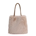 Plüsch-Tragetasche aus Kunstpelz in Apricot mit braunen geflochtenen Seilgriffen - Khaki Tasche