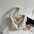 Beige oversized puffer hobo bag with a matching small coin purse and padded strap - Off White